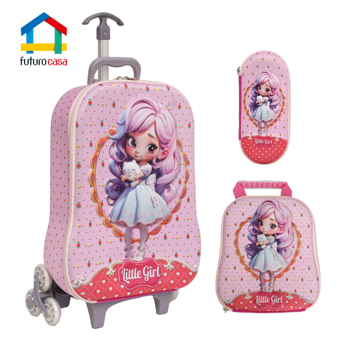 Mochila Escolar “PRINCESA 3D” (com 3 rodinhas) – KIT 3 Peças (cópia)