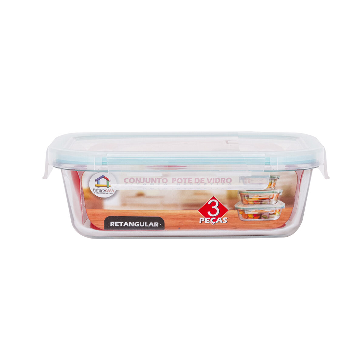 Conjunto de 3 Potes de Vidro (Retangular) 1040ml | 640ml e 370ml