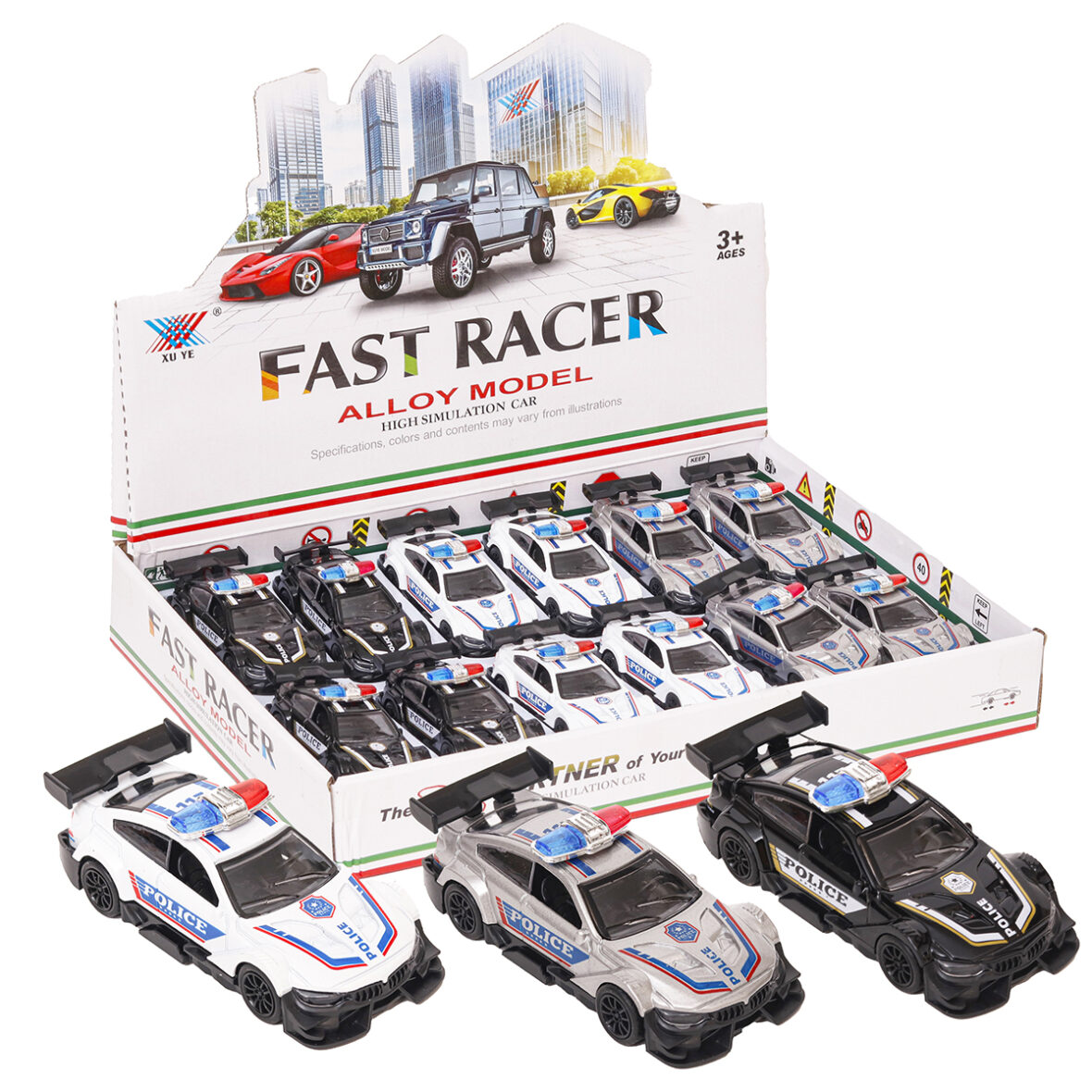 Carrinho de fricção (ferro/plástico) Fast Racer Alloy Model Polícia (DISPLAY c/12 unid.)