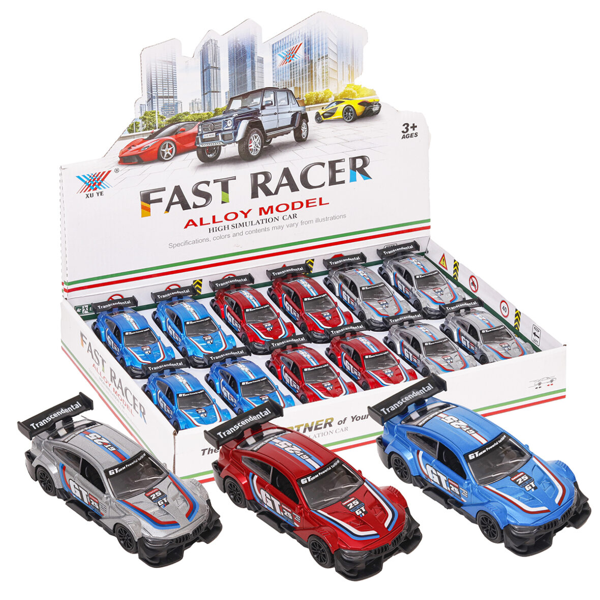 Carrinho de fricção (ferro/plástico) Fast Racer Alloy Model GT 25 (DISPLAY c/12 unid.)